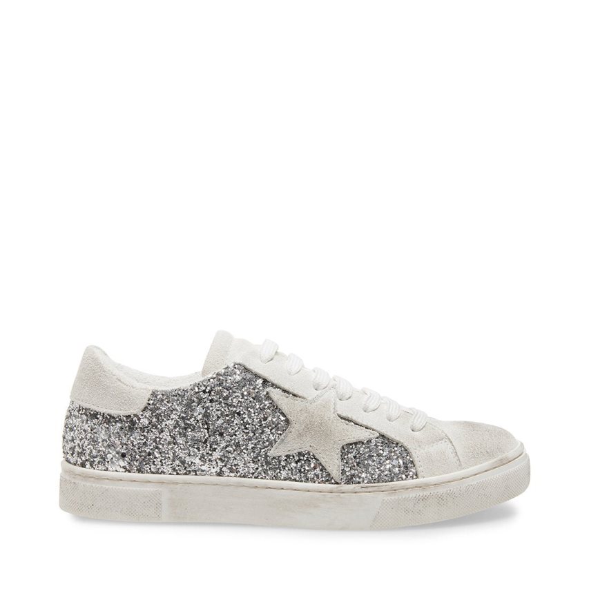 Silver / White Steve Madden Rubie Glitter Women\'s Sneakers | PH 6837TFJ